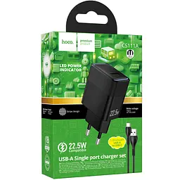 Мережевний зарядний пристрій Hoco CS111A Lounge PD22.5W 1USB-C + кабель USB to Type-C Black - мініатюра 5