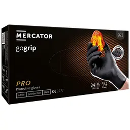 Рукавички нітрилові оглядові неприпудрені нестерильні Mercator gogrip L black 50 шт / уп 