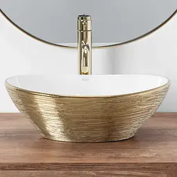 Умивальник Rea Sofia brush gold накладний білий/золотий REA-U3697, Золотий - мініатюра 5