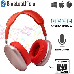 Повнорозмірні бездротові навушники-гарнітура Bluetooth з акумулятором Macaron MP90 з MP3 плеєром/AUX/microSD Червоні - мініатюра 3