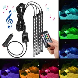 Підсвітка автомобільна LED RGB, з мікрофоном, пультом і підключенням у прикурювач 12V