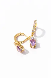 Сережки з жовтого золота з аметистами S-0378 - мініатюра 2
