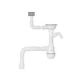 Сифон для кухонної мийки Kroner KRP KS02-1WHI 3 1/2"×40/50 мм з відведенням для пральної машини, з квадратним переливом CV034316