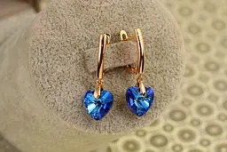 Сережки підвіски Xuping Jewelry Сваровські сердечки сині хамелеон 2,8 см золотисті