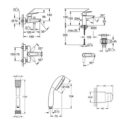 Набір змішувачів 3 в 1 для ванної кімнати Grohe QuickFix Start Black UA303301SQ, Чорний матовий - мініатюра 2
