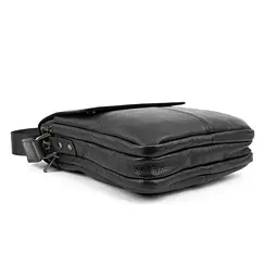 Шкіряний чорний месенджер з клапаном на два відділи Tiding Bag M56-3508A - мініатюра 4