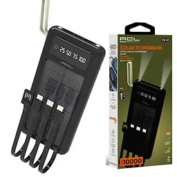 Зовнішній акумулятор Power Bank ACL PW-59 SOLAR 10000 mAh з сонячною панелью та подвійний ліхтар USB-A та USB-C  вбудовані кабелі 