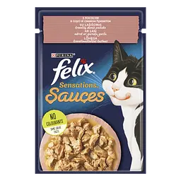 Вологий корм для котів Felix Sensations з лососем у соусі та смаком креветок 2.21 кг (26 шт. х 85 г) - мініатюра 2