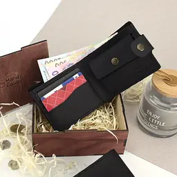 Подарунковий набір чоловічий Handycover №47 (чорний) гаманець і обкладинка на паспорт в коробці - мініатюра 3