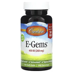 Вітамін Е, E-Gems, 268 мг (400 МО), 140 гелевих капсул Carlson vit0001381