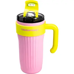 Термочашка ThinkDifferent 860 мл з кришкою на защіпці та ручкою, рожевий з жовтим Happy Life HP28487P - мініатюра 5