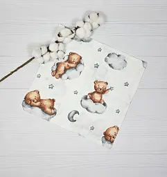 Набір з 3 муслинових серветок a.l.babybox Теді на хмаринці кактуси баранчики Різнокольорові - мініатюра 2