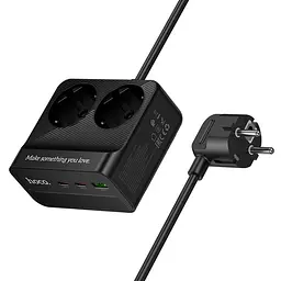 Мережевий зарядний пристрій подовжувач Hoco AC27 USB/2 Type-C PD 30W 2 розетки 2m чорний - мініатюра 3