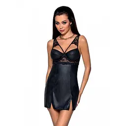 Бебі-долл з екошкіри та мережива Passion Loona Chemise, black, XXL/XXXL