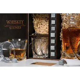 Подарунковий набір Whiskey Stones камені для віскі в дерев'яному пеналі №6 + декантер + 6 склянок Bohemia Quadro + щипці + мішечок - мініатюра 6