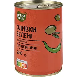 Оливки Повна Чаша зелені фаршировані перцем чилі 290 г (702565)