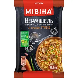 Вермишель быстрого приготовления Мівіна со вкусом грибов с овощами и зеленью неострая 59.2 г (852595)