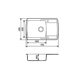 Кухонна мийка Adamant OPTIMAKS чорна 775x495x200 мм, з крилом 77,5 см - мініатюра 2