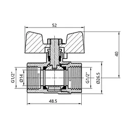 Кран кульовий для газу SD Forte 1/2" ВВ прямий PN40 (БГГ) SD602NG15PN40 - мініатюра 2