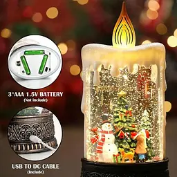 Новорічний нічник зі снігом "Свічка зі сніговиком" XMAS WDL-23016, різдвяний світильник на батарейках - мініатюра 2