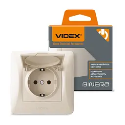Розетка Videx BINERA 1ая із заземленням і кришкою крем (VF-BNSK1GС-CR) - мініатюра 4