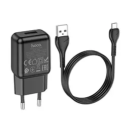 Набір зарядний Адаптер живлення мережевий Hoco C96A + кабель Micro USB set чорний