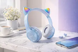 Бездротові навушники з котячими вушками та LED-підсвічуванням Cat Ear Y47 LED, Bluetooth навушники з мікрофоном Блакитний