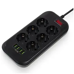 Мережевий фільтр живлення ColorWay CW-CHE64B, 6 розеток/4USB Black (CW-CHE64B) - мініатюра 3
