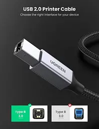 Кабель UGREEN US369 USB 2.0 to USB type B USB Printer Cable для принтерів, сканерів, МФУ 2 м Black (80803) - мініатюра 6