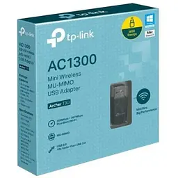 Сітковий адаптер USB TP-Link Archer T3U, Black, 5GHz/2.4GHz, AC1300 (867/400 Мбіт/с), USB 3.0, мініатюрний розмір, MU-MIMO - мініатюра 2