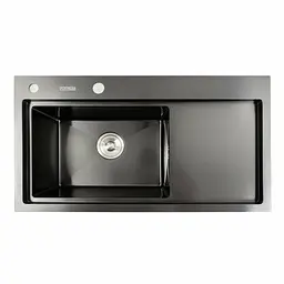 Кухонна мийка чорна PVD 78x43 L Platinum Handmade (два отвори, круглий сифон 3,0/0,8), Чорний