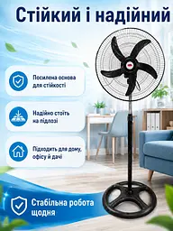 Підлоговий вентилятор 200 W 50 см з регулюванням висоти та 3 швидкостями, чорний (49675907) - мініатюра 5