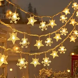 LED гірлянда світлодіодна із зірочками та сніжинками 3 м 20 LED Теплий колір (00379)
