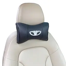 Подушка на підголовник з логотипом Daewoo екошкіра Чорна 1 шт - мініатюра 3