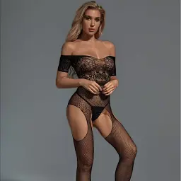 Бодістокінг жіночий спандекс еротичний відкриті плечі чорний S/M/L