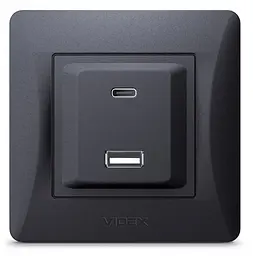 Розетка Videx Binera USB-A + USB-C PD20W чорний графіт (VF-BNCHRUC20-BG) - мініатюра 3