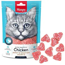 Ласощі для котів Wanpy Chicken Jerky & Codfish Hearts сердечки курки з тріскою 0.08кг