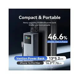 Батарея універсальна Vention 20000 mAh 100W Gray TFT Display Type (FKCH0) - мініатюра 6