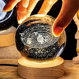 Світлодіодна кришталева куля, декоративна універсальна 3D нічниця, кришталева куля "Супутник" - мініатюра 6