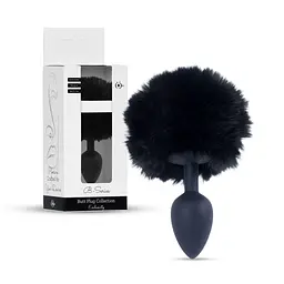Анальна пробка - Bunny Tail Silicone Black Plug Black - мініатюра 1