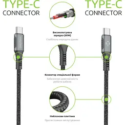 Дата кабель USB-C to USB-C 2.0m CBGPD60WTT2 60W grey Intaleo (1283126518102) - мініатюра 5