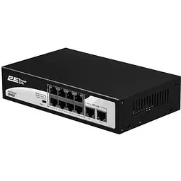 Комутатор 2E PowerLink SP802F Black некерований 8xFE PoE 10/100M 2xFE Uplink 10/100M 150 Вт автовизначення полярності (2E-SP802F-2)