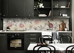 Кухонний фартух Троянди Гібіскус орнамент ПВХ для декору 60х300 см Квіти Бежевий Happy Pocket Z184974 - мініатюра 6