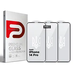 Захисне скло для Apple iPhone 14 Pro, Pro 3D LE, повноекранне 3D скло з рамкою, глянцеве, загартоване, протиударне, ультратонке, поліпшене олеофобне і гідрофобне покриття, 9H, повне проклеювання, ArmorStandart (ARM77601)