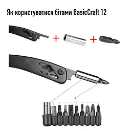 Мультитул UAD BasicCraft 12 інструментів сталевих чорний Чорний - мініатюра 6