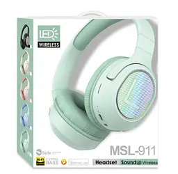 Бездротові навушники MSL-911 Bluetooth повнорозмірні HI-FI звук Extra Bass LED підсвічування зелений - мініатюра 2