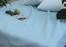 Простирадло-покривало Tag Tekstil піке 160х235 см. Клітина блакитна - мініатюра 4