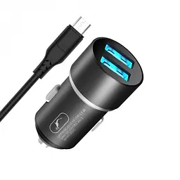 Автомобільний зарядний пристрій SkyDolphin SZ02V Aluminium (2USB, 2.4A) Black + кабель microUSB (AZP-000073) - мініатюра 5