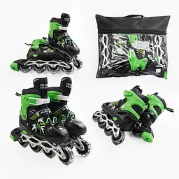 Роликові ковзани, розмір 34-38, PVC колеса, устілка 21-24 см, зелений, INLINE SKATE, 39452-M