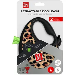 Повідець-рулетка для собак WAUDOG R-leash з контейнером для пакетів, малюнок "Леопард" світловідбивна стрічка L до 40 кг 5 м - мініатюра 4